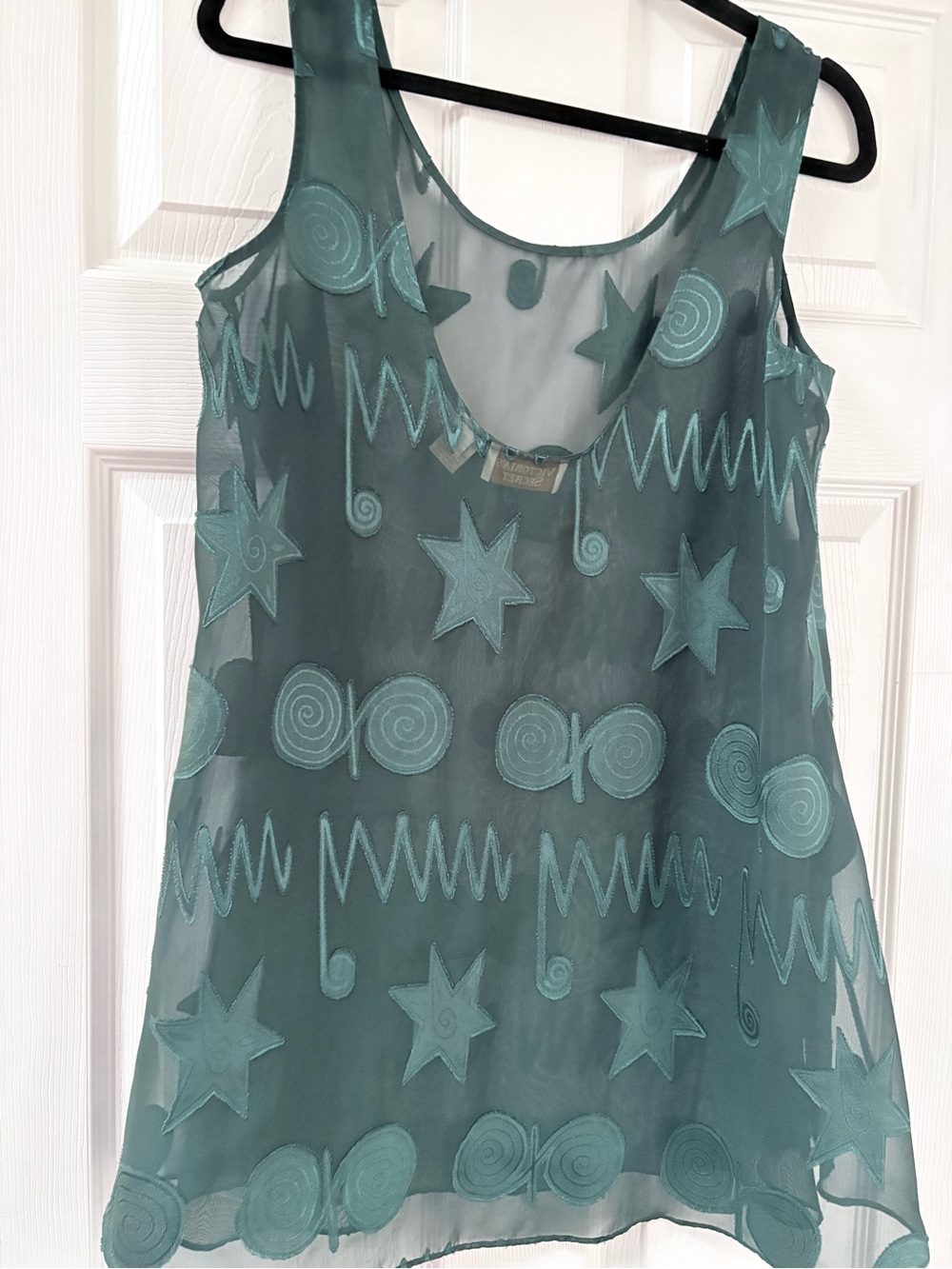 Victoria's Secret Teal Star & Swirl Overlay Sheer Slip Dress - Picture 2 of 4